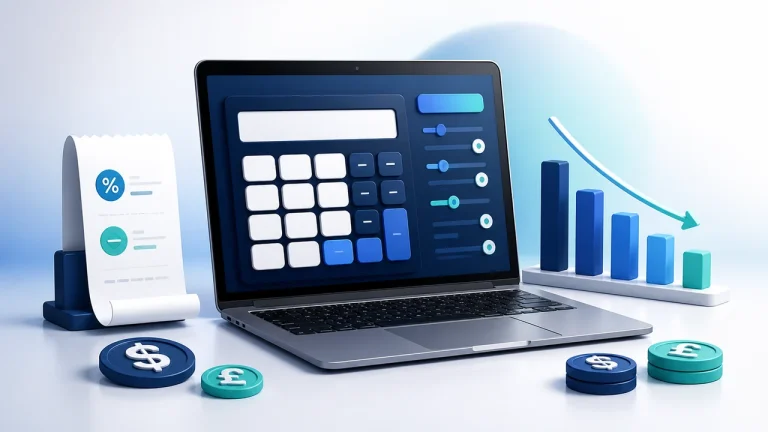 Digital payment fee calculator with a downward cost chart