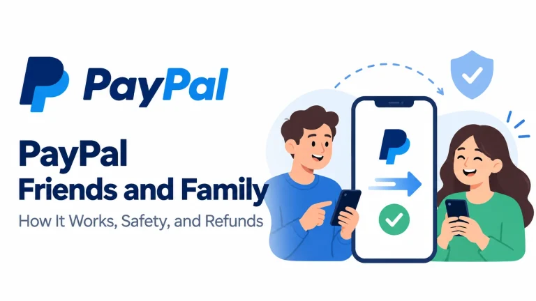 PayPal Friends and Family – Illustration of two people sending and receiving personal payments through PayPal on their smartphones.