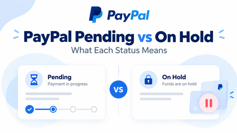PayPal Pending vs On Hold comparison showing a payment in progress and funds temporarily on hold.