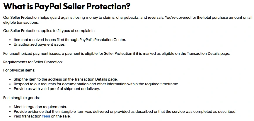 PayPal Seller Protection requirements for eligible transactions and proof of shipment or delivery